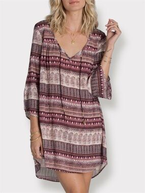 Billabong “Take Me Away” Boho Tunic Mini Dress Rayon Size Large